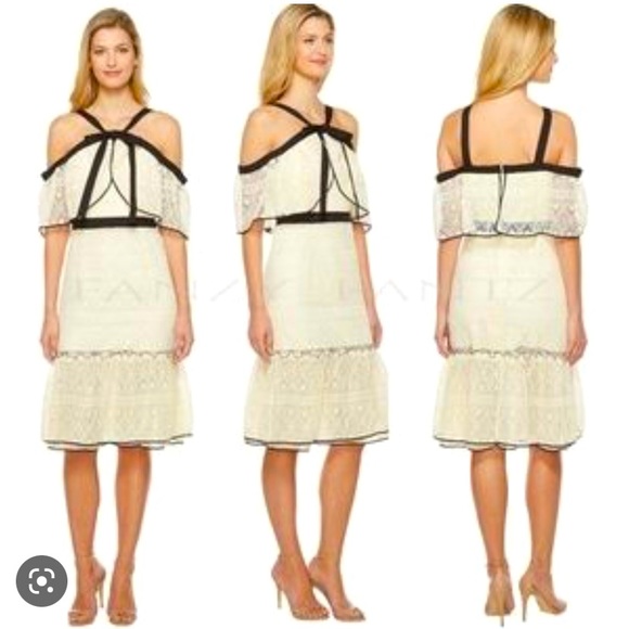 Anthropologie Adelyn Rae Marissa Lace Flounce Dress in Ivory - Picture 1 of 12